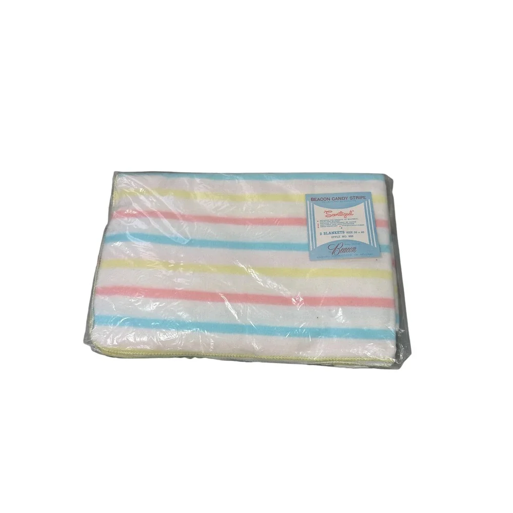 Vintage Beacon Candy Stripe Baby Receiving Blankets 2 Pack Pastel Blue Pink New